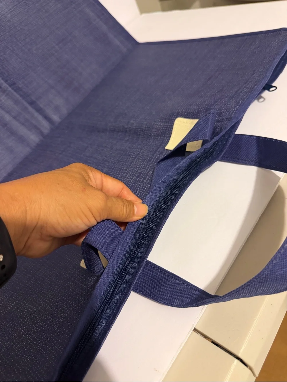 Luxury Bedding Navy Storage Tote with Gold Script